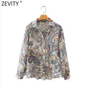 women vintage cashew nuts print casual smock chic blouse ladies retro paisley business blusas femininas shirt tops LS7003 210420