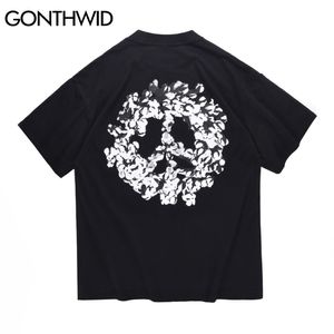 T-tröjor StreetWear Hip Hop Peace Sign Anti-War Print Kortärmad Tshirts Harajuku Mode Bomull Lös T-shirts Toppar 210602
