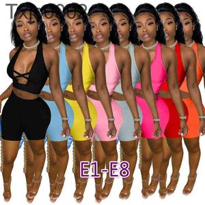 Women Tracksuits 2 Two Piece Set Designer Slim Shorts Outfits Solid Color Casual Clothing Sexy Suspenders Tops Suit Plus Size 8 Styles