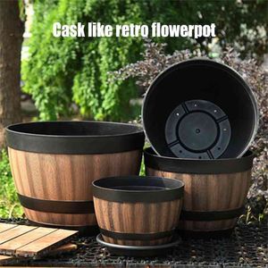 Żywica Whisky Barrel Doniczka Okrągły Sadzarka Vintage Styl Kryty Outdoor Garden Yard Patio Moun777 210712