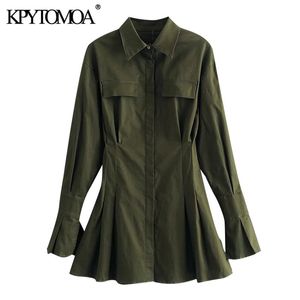 Women Chic Fashion With Pockets Fitted Mini Shirt Dress Vintage Lapel Collar Long Sleeve Female Dresses Vestidos 210416