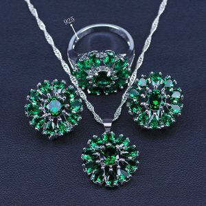 Kwiat Shining Bridal Jewelry Sets AAA Cubic Cyrkon Kamień Srebrny Kolor Kolczyki Naszyjniki Pierścienie Do Wesele H1022