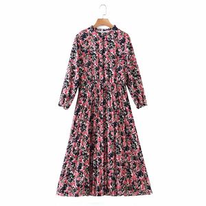 Süße Frauen Wasser Druck Chiffon Kleid Frühling Mode Damen hohe Taille Land Stil weibliche Blumen zerknittertes Kleid 210515