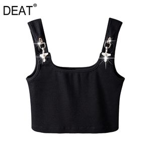 Kadınlar Beyaz Metal Zincir Sling Seksi Tank Tops Kare Kolsuz Kişilik Slim Fit Moda Gelgit Yaz 7E7791 210421