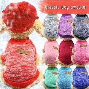 Roupa de cão de cor pura clássica para cães pequenos inverno francês Bulldog Camisola de lã Chihuahua Dachshund Jumpers Cachorrinho Pet 211028