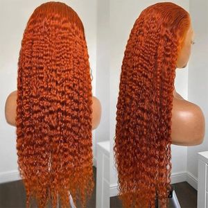 Syntetiska peruker Ginger Orange Curly Lace Frontal Wig För Kvinnor Med Baby Hair Pre Plocked Värmebeständig Deep Wave Middle Part