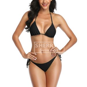Thong Bikini Kadınlar Için Halter Üçgen Üst Dize Yan Kravat Brezilyalı Alt Kadın Bikini Mayo Scrunch Butt Biquini X0522