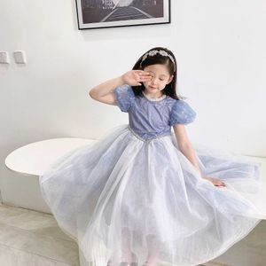 Prinsessan tjejer klänning snöflingor isblå tulle med bågar vackra barn lolita party gown clthing 210529