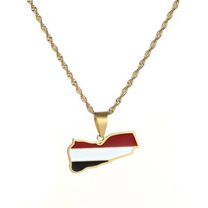 Rostfritt stål Jemen Map Flag Pendant Neckalces Yemeni Smycken