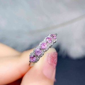 2021 Pink Sapphire Pierścień Dla Kobiet Biżuteria Prawdziwe 925 Srebrny 3x3mm Rozmiar Okrągły Gem Dostawa Party Prezent Birthstone