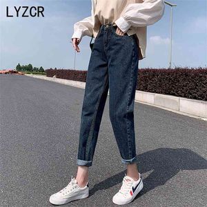Lyzcr Vintage Harem Jeans女性緩い白いボーイフレンドの女性デニム鉛筆パンツハイウエストママフィットFemme 210922