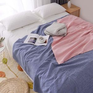 Blankets Cotton Gauze Summer Checked Blanket Soft Plain Bed Sofa Stripe Bedspread Outdoor Kids Camping Quilt