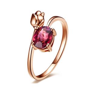 Crystal Red Zircon Rings Bröllopsband Promise Engagement Smycken gåvor Kvinnlig blommorform Ring för kvinnor