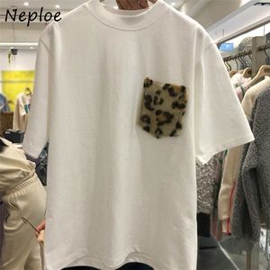 O Neck Sweter Krótki Rękaw T Shirt Kobiety Moda Lamparta Wzór Luźne Tees Spring Causal Miękkie Damskie Top 210422