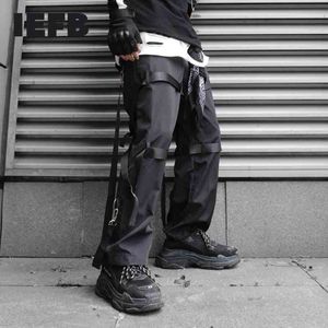 IEFB macacão macacão macho calças de primavera de primavera hip-hop tecelagem fitas zíper design calças soltas para homens solto causal 9Y201 210524
