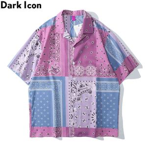 Pink Bandana Polo Shirt Men Summer Turn-down Collar Hawaiian Shirts Men Male Top 210603