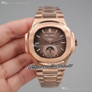 2022 5726 Годовой календарь Луна фазы автоматические мужские часы розовые золотые серебряные текстурированные циферблаты из нержавеющей стали браслет 8 стилей часов PureTime01 E18SS-G8