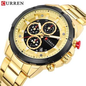 Curren Watch Men Topp Märke Mode Sport Mäns Klocka Rostfritt Stål Kvarts Vattentät Armwatch Chronograph Relogio Masculino 210517