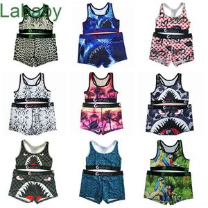 Women Tracksuits Two Pieces Set Deisgner Slim Sexy Summer Camouflage Cartoon Digital Printing Casual Tight Sports Vest Shorts 18 Colours