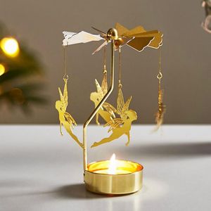 Candle Holders Gold Candlesticks Rotating Metal Spinning Cartoon Carrousel Holder For Home Holiday Party Table Setting