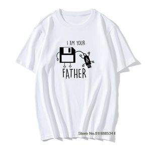 メンズTシャツ私はあなたの父親の面白いUSBとフロッピーディスクコンピュータ男性Tシャツ夏/秋のヴィンテージ、大人のスリムフィットトップスティー