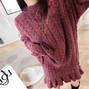 Herbst Pullover Frauen Kleid Winter Rock Anzüge Gestrickte Kleider Lange Lose Maxi Oversize Stricken Robe Vestido 210423