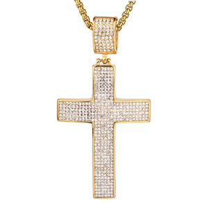 Iced Out Kette Großes Kreuz Anhänger Halskette Edelstahl CZ Kreuz Halsketten Bling Kubikzircon Herren Hip Hop Schmuck XL1134 X0509