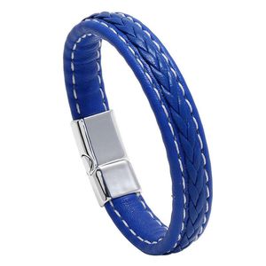 Charm Armband Mode Smycken Personlig Magnet Buckle Läder Armband Enkel Blå Vävnad Mäns Tillbehör