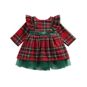 幼児の赤ちゃんガールズ服クリスマス衣装ガールズドレス赤い格子縞の弓ドレス