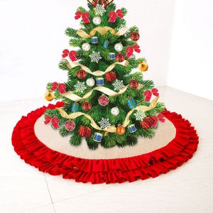 Christmas Tree Skirt Decoration Ornament With Lace Wrinkle Canvas Linen Burlap Xmas Home Decor 2 Colors