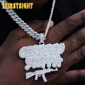 Catene Iced Out Bling CZ Lettera Collana con pendente Steppa certificata Cubic Zirconia Gun Charm Collane Uomo Moda Gioielli Hip Hop