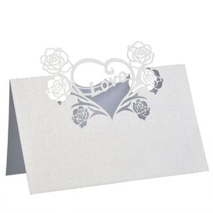 Wholesale table name cards wedding heart resale online - Greeting Cards Rose Heart Pattern Wedding Table Guest Name Place White