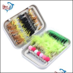 Baits Lures Fishing Sports Outdoors Dry Fly Lure Set With Box Artificial Trout Carp Bass Butterfly Insect Bait Freshwater Saltwater