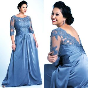 Plus size mãe do vestido de noiva 2022 laço azul chiffon meia manga longa mãe de noivo ternos vestidos de festa formal