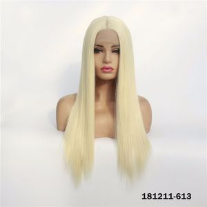 613 Blond syntetisk lacefrontal peruk simulering Mänskliga hår spets fram peruker 12 ~ 26 inches lång silkeslen raka perreques 181211-613
