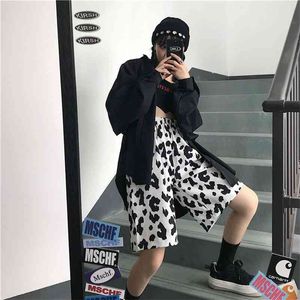 HOUZHOU Cow Print High Waist Shorts Female Harajuku Wide Women's Mid Thigh Grunge Jogging Sports Shorts Streetwear Cow Patterned 210625