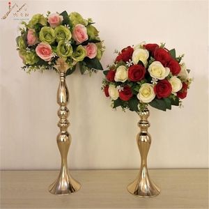 IMUWEN Gold Candle Holders 50cm/20" Metal Candlestick Flower Vase Table Centerpiece Event Flower Rack Road Lead Wedding Decor 210722