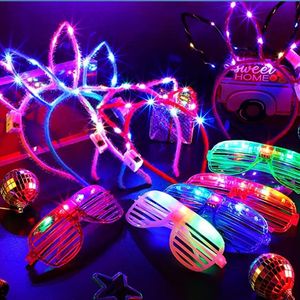 Óculos com iluminação LED Coelho Orelha de gato Coroa Tiara Neon Suprimentos para festas Mardi Gras Persianas brilhantes Óculos Cocar Aniversário Decorações de casamento