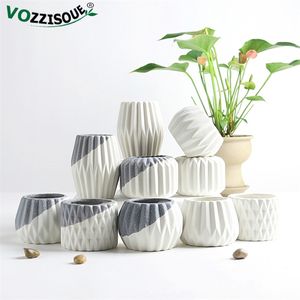 Creative Ceramic Diamond Geometric Flowerpot Simple Succulent Plant Container Green Planters Small Bonsai Pots Home Decoration 210712