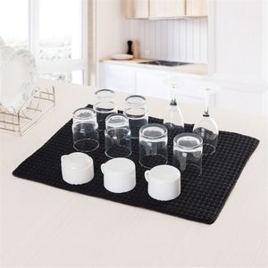 ANHO Dish Drying Mat 15x20 Inches For Kitchen Cup Bottle Tableware Bar Cushion Pad Rectangle Black Table Decoration Polyester 210817