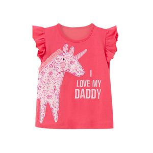 Hoppmätare djur applique sommarflickor t-shirt unicorn baby kläder bomull barn tees toddler toppar 210529