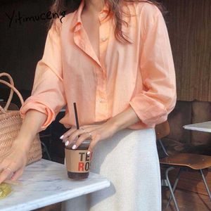 Yitimuceng Camicetta con bottoni Donna Camicie casual dritte Unicolor Bianco Arancione Rosa Vestiti Estate Moda coreana Top 210601