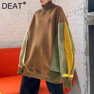 Deat kvinna tröja patchwork färgblock halv hög krage långärmad lös safari stil pullover 2021 Höst mode 15jk911 Y1110