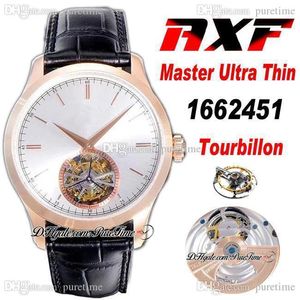 AXF Master Ultra Thin Tourbillon 1662451 Automatic Mens Watch Rose Gold Silver Dial Stick Markers Leather Strap Super Edition 2021 Watches Puretime C3