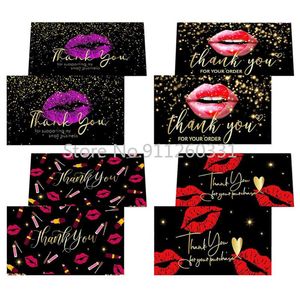 Hälsningskort 50pcs Tack kort 5 * 9cm kreativa röda läppar för att stödja mitt småföretag bröllop / festival / DIY gåva dekor