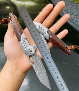 1 sztuk Najwyższej jakości Damascypuss Flipper Składany Knife VG10 Damaszek Stal Tanto Point Blade Rosewood Uchwyt Kulki Noże Folder Noże