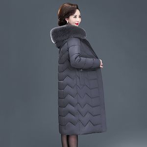 X-Long Women Casacos Slim Office Feminino Jaqueta de Inverno Mulheres com capuz com coleira de pele de algodão espesso Parkas acolchoadas