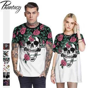 Phantasy Rose Skull Print Couple T-Shirt Couples Casual Short-Sleeved Summer Men Women O-Neck Fashion Sports Street Wear 210716