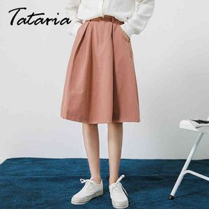 Tataria Kvinnors A-Line Skirt High Waisted s för skolan Casual Knee-längd s Femme Faldas 210514