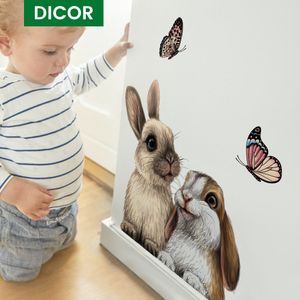 Kawaii Rabbits Wall Stickers For Kids Rooms Baby Accessories One Piece self-adhesive Wallpaper Fridge Stickers Home Decor